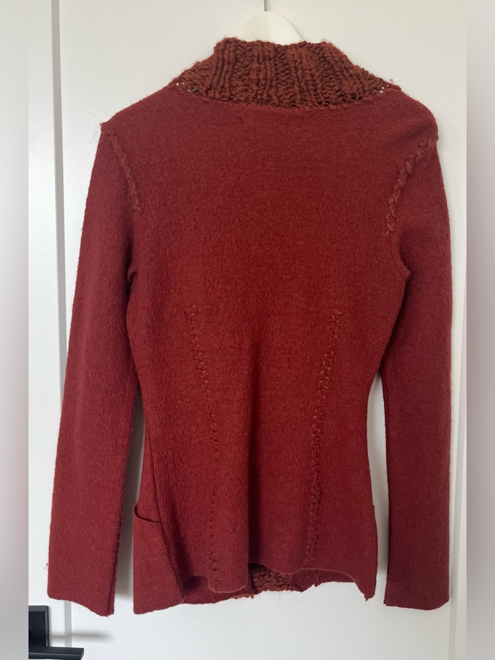 Anthropologie Gro Abrahamsson Transverse Placket Wool Cardigan Rust Orange XS - Picture 5 of 9